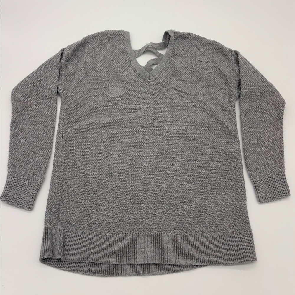 Tribal V-Neck Knit - criss cross back Sweater – Gray – Size Small